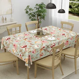 Clasiko Green & Red Floral Cotton 6-Seater Table Cover-29