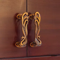 ExclusiveLane Gold-Toned Beautiful Peacock Pair Carved Door Handle-40