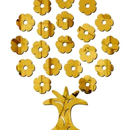 Wall1ders Gold Toned 20 Pieces Flower Tree Mirror Wall Stickers-27