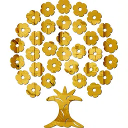 Wall1ders Gold Toned 32 Pieces Flower Tree Mirror Wall Stickers-image-33