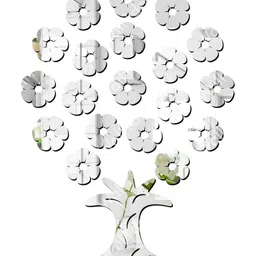 Wall1ders Silver Toned 20 Pieces Flower Tree Mirror Wall Stickers-58