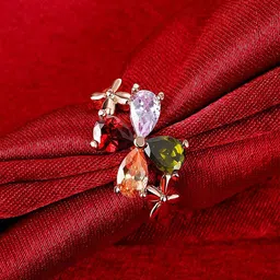 Yellow Chimes Cubic Zirconia Studded Adjustable Finger Ring-image-49