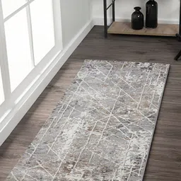 OBSESSIONS Grey & Cream Coloured Abstract-Printed Anti-Static Floor Runner-0