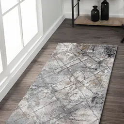OBSESSIONS Grey & Brown Abstract Printed Anti Static Floor Runner-31