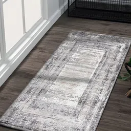OBSESSIONS Grey & Beige Abstract Printed Anti Static Floor Runner-27