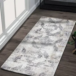 OBSESSIONS Grey & Beige Abstract-Printed Anti-Static Floor Runner-3