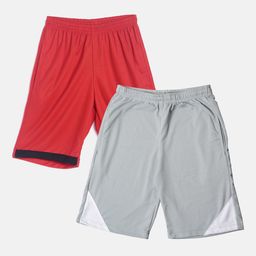 TINY HUG Boys Pack Of 2 Red & Grey High-Rise Outdoor Shorts-18