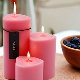 HOSLEY Pink 3 Pieces Wax Pillar Scented Candles-23