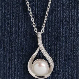Clara 92.5 Women Sterling Silver Real Pearl Pendant With Chain Gift-picture-41