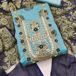 KALINI Sea Green & Gold-Toned Embroidered Unstitched Dress Material-picture-15