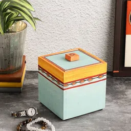 VarEesha Colors of Joy Blue & Yellow Wooden Storage Box-22