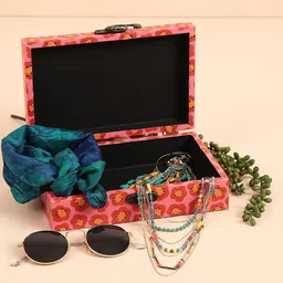 Chumbak Pink & Green Printed Relaxed Afternoon Storage Box image 1