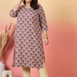 Sztori Plus Size Ethnic Motifs Printed V-Neck Crepe Straight Kurta-43