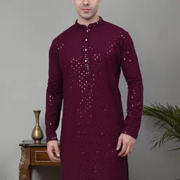 Jompers Embroidered Mandarin Collar Pure Cotton Chikankari Kurta-image-92