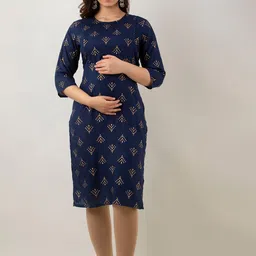 CELEBRAVO Ethnic Motifs Foil Printed Maternity Straight Kurta-picture-11