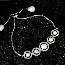 ATIBELLE Silver-Plated Brass Cubic Zirconia-Studded Wraparound Bracelet-image-52