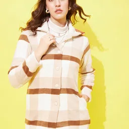 Modeve Checked Stand Collar Lightweight Longline Tailored Jacket-picture-32