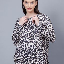 Steele Animal Printed Round Neck Long Sleeve Blouson Top-image-92