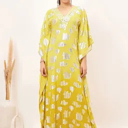 First Resort by Ramola Bachchan Floral Mirror Work Made to Measure Kaftan Maxi Dress-picture-30