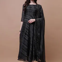 PMD Fashion Striped Boat Neck Gotta Patti Georgette Anarkali Kurta-27