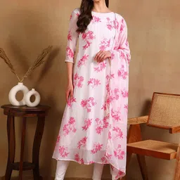 DSK STUDIO Floral Printed Boat Neck Three-Quarter Sleeves Anarkali Kurta with Dupatta-picture-32