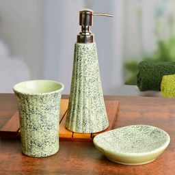 StyleMyWay Green & Black 3 Pieces Textured Ceramic Bathroom Accessories Set-17