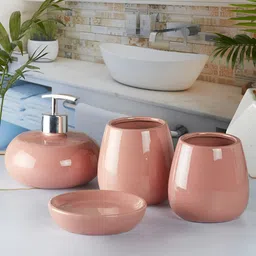 Kookee Pink 4 Pieces Abstract Ceramic Glossy Bath Accessories Set image 2
