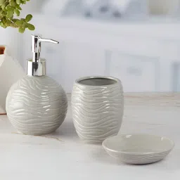 Kookee Grey 3 piece Abstract Ceramic Bath Accessories Set image 1