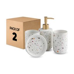The Better Home White 3 Pieces Abstract Ceramic Bath Accessories Set-picture-47