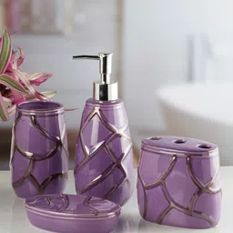 Kookee Purple 4 Pieces Textured Ceramic Bath Accessories Set-58