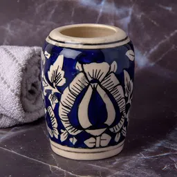 INDIA MEETS INDIA Blue & Beige Printed Ceramic Toothbrush Holder-26