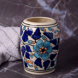 INDIA MEETS INDIA Blue & Beige Printed Ceramic Toothbrush Holder-image-78