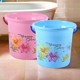 Kuber Industries Blue & Pink 2 piece Floral Plastic Bath Accessories Set-56