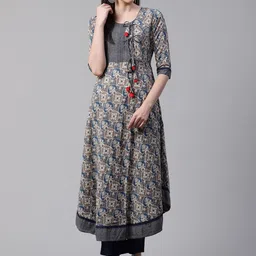 Divena Women Round Neck Ethnic Motifs Printed Cotton Kurta-image-41