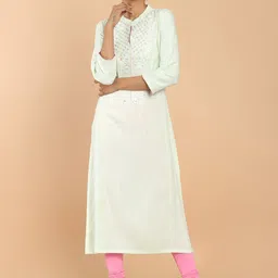 Soch Women Pastel Green Embroidered Rayon Kurta-image-45