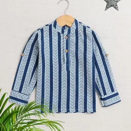 The Magic Wand Boys Geometric Printed Mandarin Collar Pure Cotton Straight Kurta-58