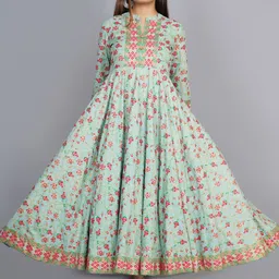 KALINI Women Sea Green & Pink Floral Printed Anarkali Kurta-image-26