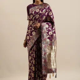 Mitera Floral Woven Design Zari Banarasi Saree-picture-32