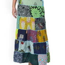 Exotic India Printed Pure Cotton A-Line Maxi Skirt-image-12