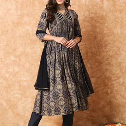 KALINI Ethnic Motifs Embroidered Thread Work Chanderi Silk Kurta With Trousers & Dupatta-picture-5