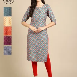 7Threads Women Pack of 6 Digital Printed Crepe Straight Kurtas-picture-25