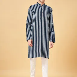 indus route by Pantaloons Striped Mandarin Collar Long Sleeves Cotton Kurta-image-69