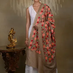 Exotic India Floral Aari Embroidered Thread Work Pure Woollen Shawl-picture-47
