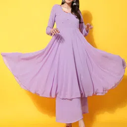 Poshak Hub Embroidered Round Neck Long Sleeve Pleated Anarkali Kurta-56