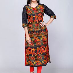 Jevi Prints Ethnic Motifs Printed V Neck Cotton Straight Kurta-50