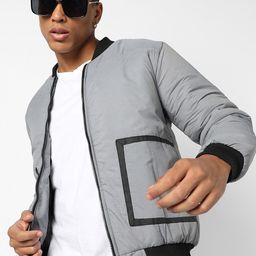 Campus Sutra Men Grey Windcheater Outdoor Bomber with Patchwork Jacket-picture-16