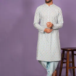 KISAH Geometric Printed Mandarin Collar Kurta-image-56