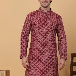 KRAFT INDIA Ethnic Motifs Printed Mandarin Collar Cotton Straight Kurta-picture-55