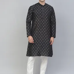MANQ Men Black Floral Kurta-image-39