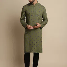 even Geometric Pure Cotton Band Collar Kurta-image-2
